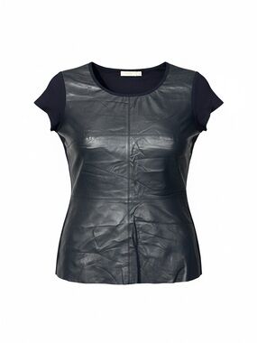 Bailey 44 Navy Faux Leather Panel Short Sleeve Tee